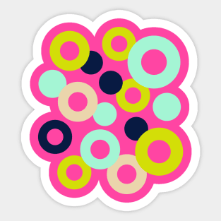 DROPS Polka Dots Rings Geometric Mid-Century Abstract in Retro Midnight Blue Green Mint Cream Fuchsia Hot Pink - UnBlink Studio by Jackie Tahara Sticker